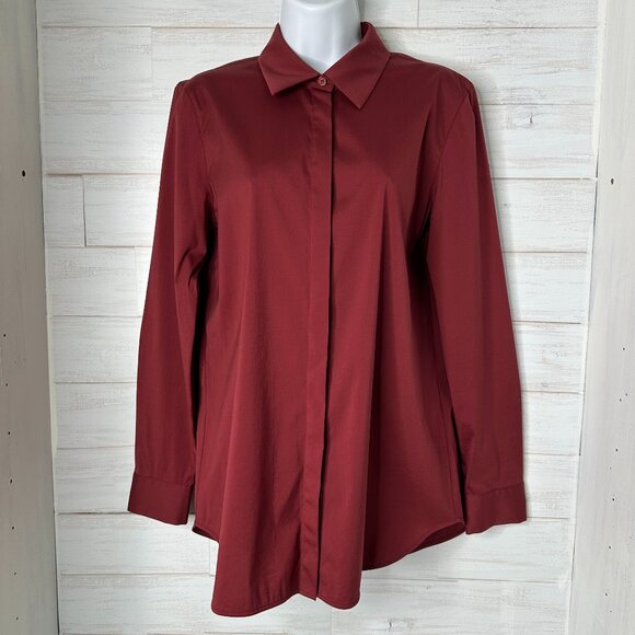 Lafayette 148 New York Womens Burgundy Red Button Front Top Size Small - Picture 1 of 10